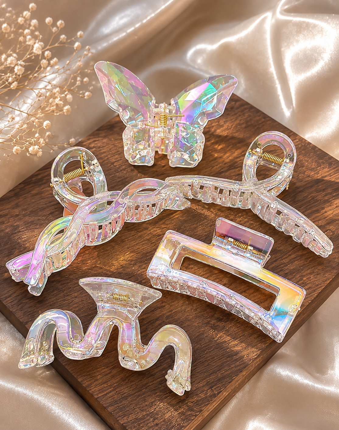 5 pcs Aurora Iridescent Hair Claw Clip Set