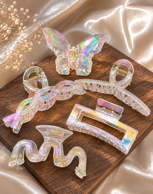 5 pcs Aurora Iridescent Hair Claw Clip Set