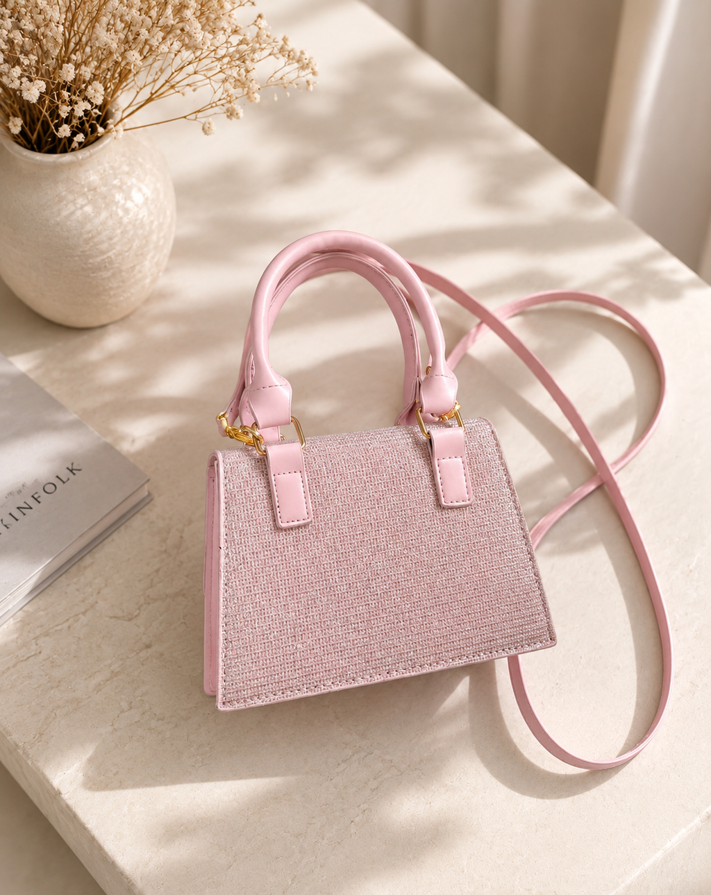 Sparkle Flap Handbag with Gold V-Tassel