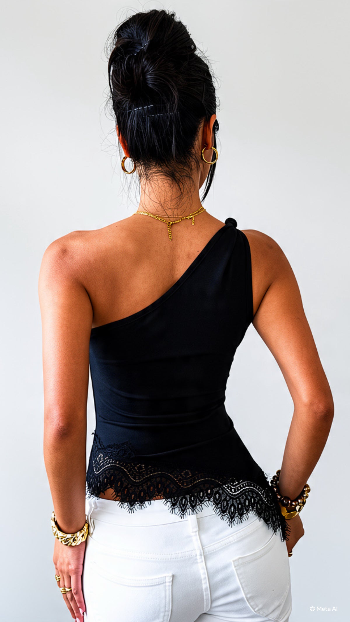 Lace-Trim Asymmetric One-Shoulder Top