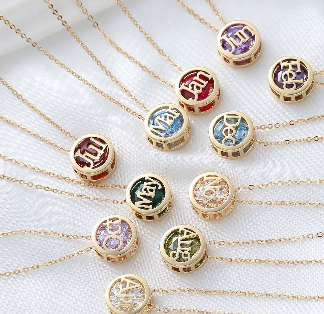 Personalized Birthstone Month Cutout Pendant Necklace