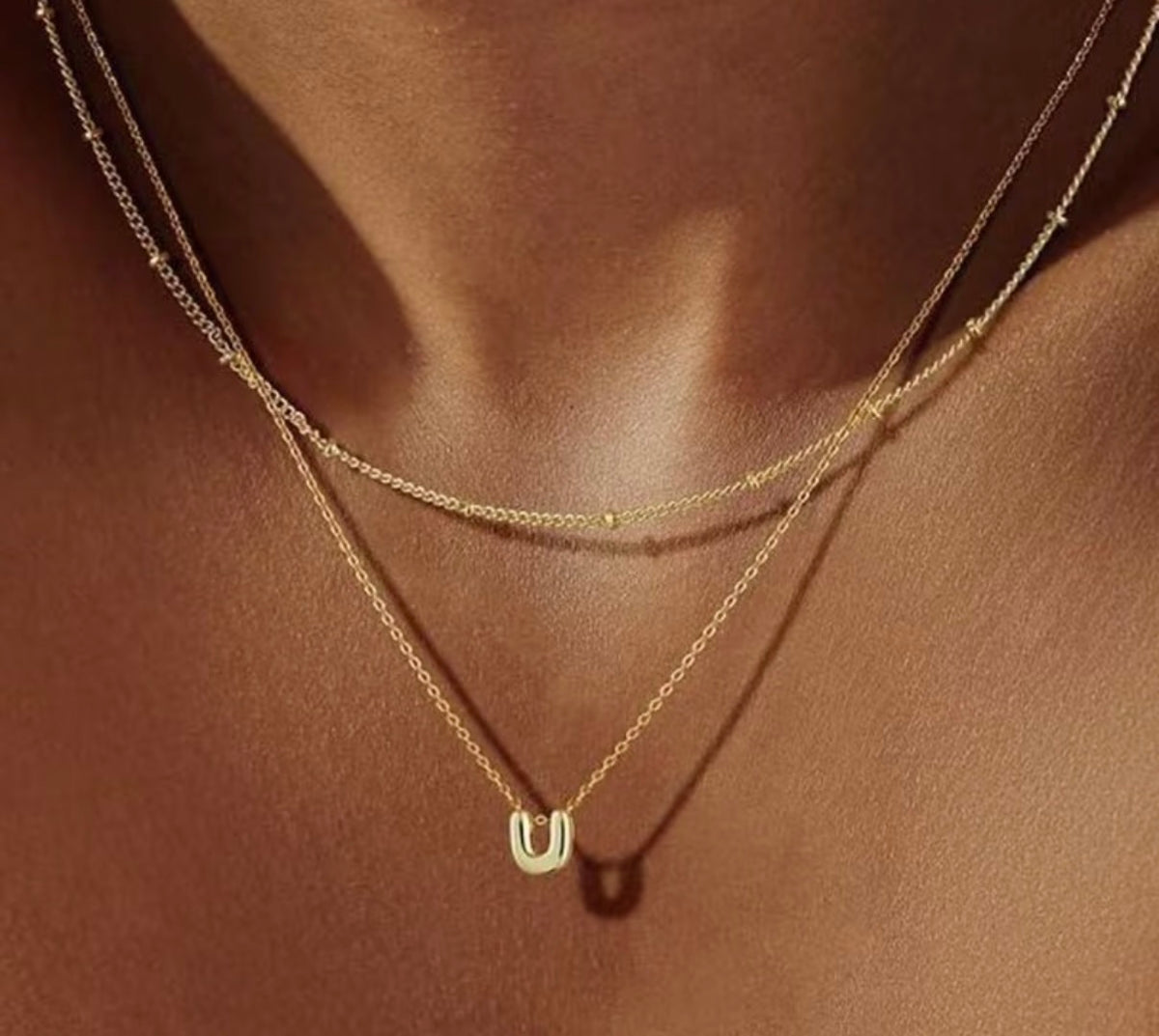 Dainty Gold Initial Layered Choker Necklace