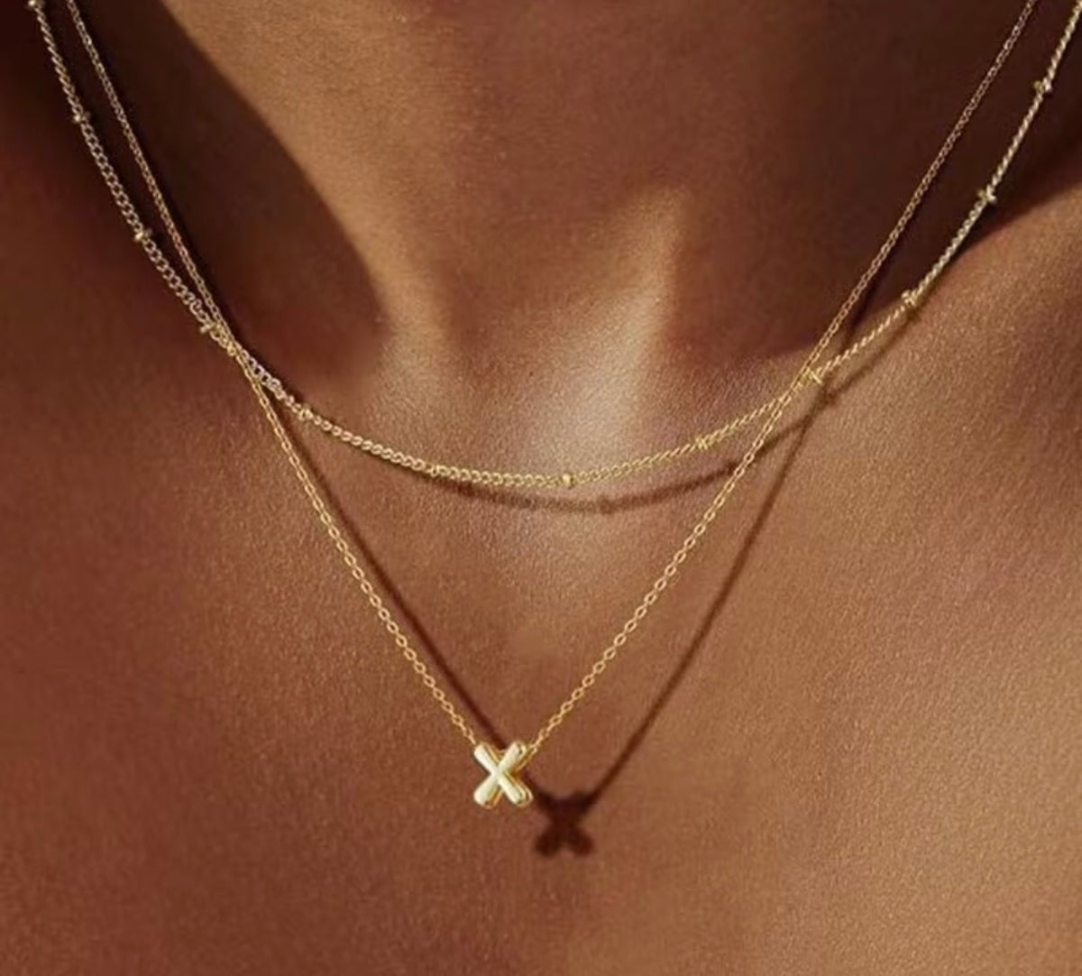 Dainty Gold Initial Layered Choker Necklace