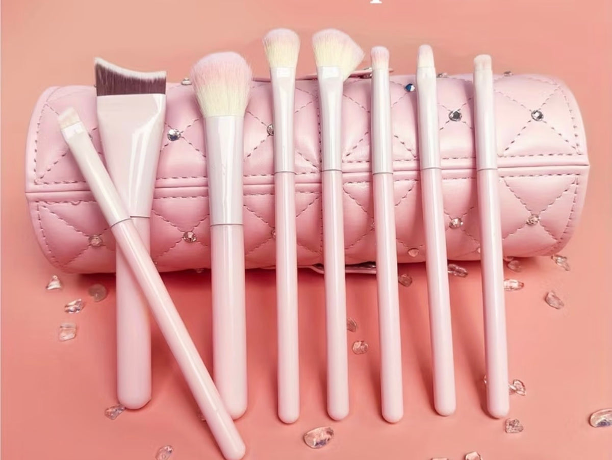 Pink Quilted Makeup Brush Set with Case