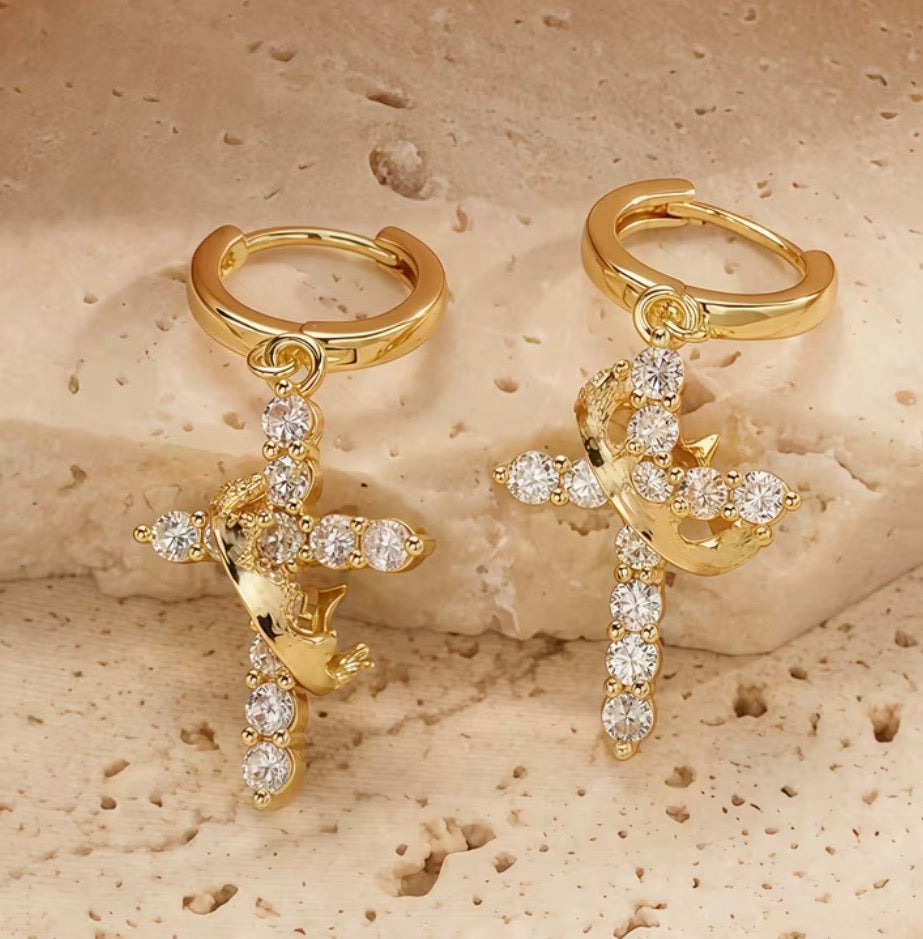 Cross Huggie Earrings