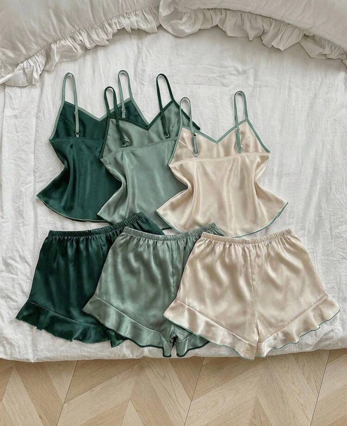 3 piece Satin Cami & Ruffle-Hem Shorts Set