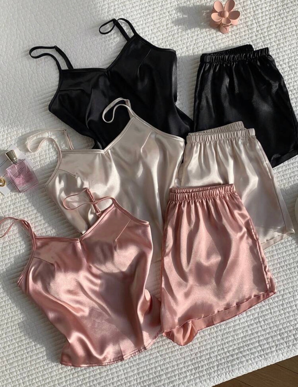 2 Piece Set Silky Satin Cami & Lounge Shorts