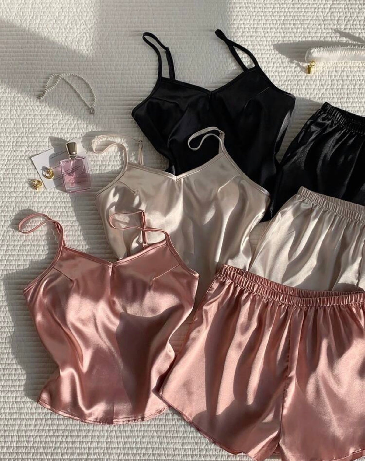 2 Piece Set Silky Satin Cami & Lounge Shorts