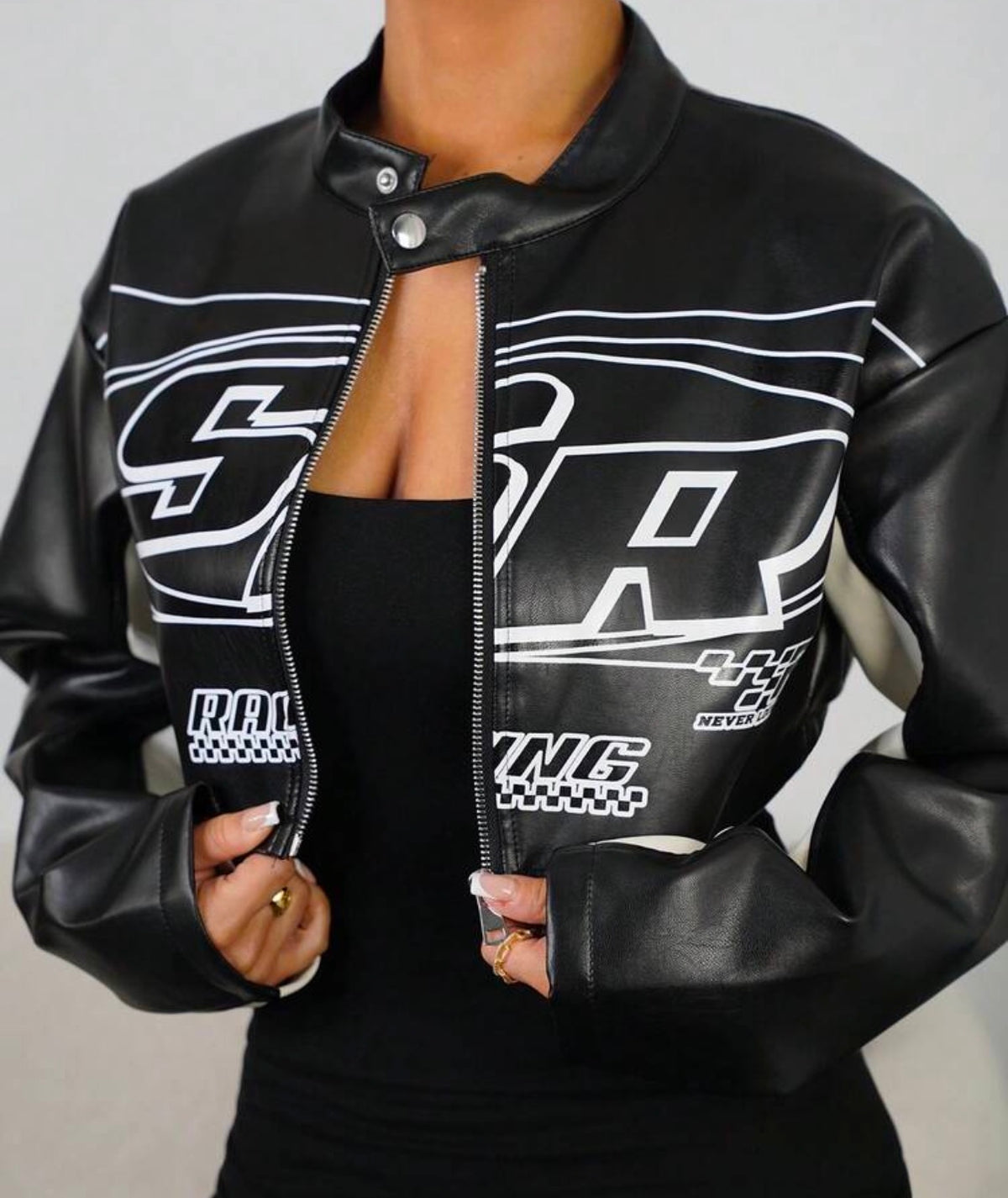Racing Graphic Faux Leather Jacket