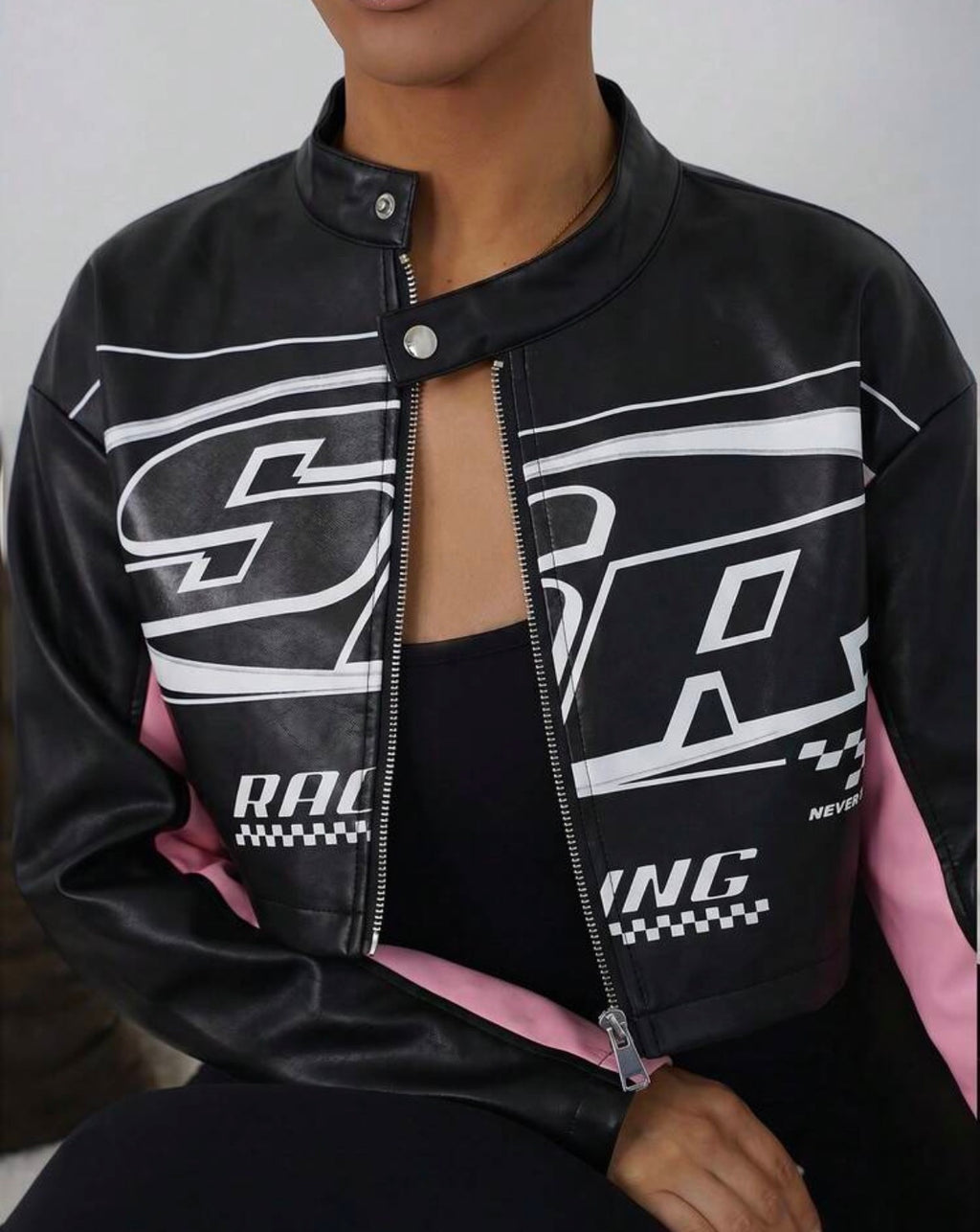 Racing Graphic Faux Leather Jacket