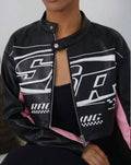 Racing Graphic Faux Leather Jacket