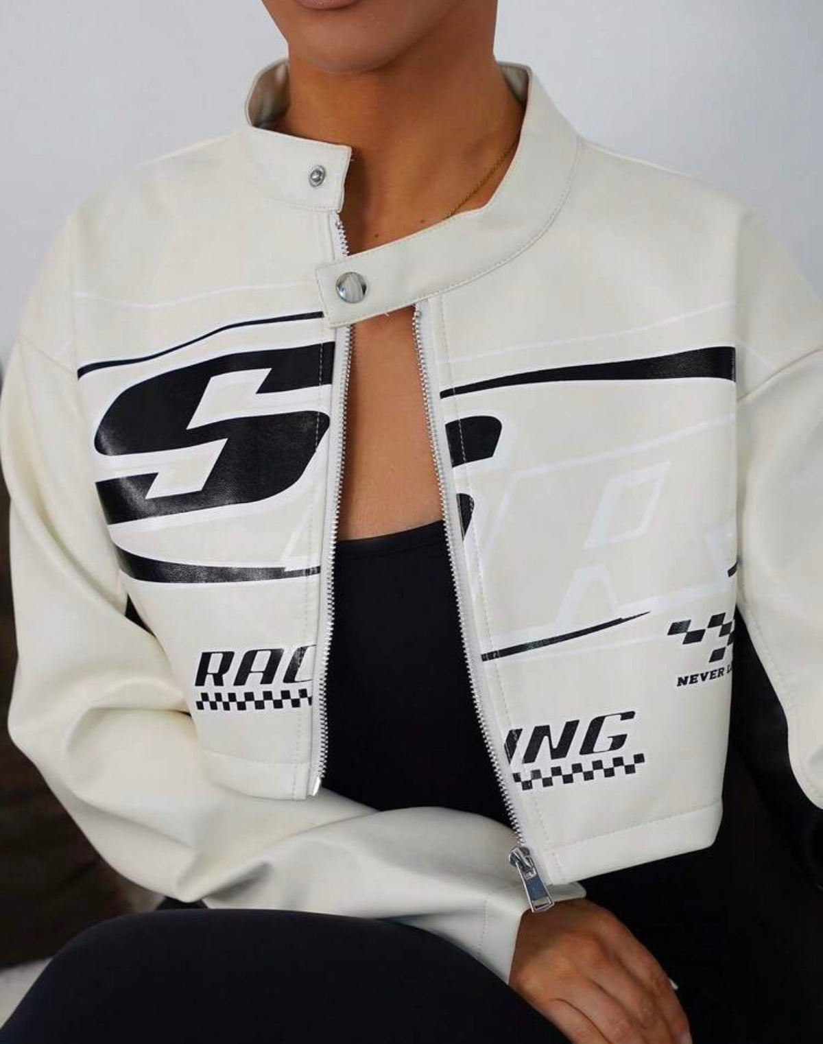 Racing Graphic Faux Leather Jacket