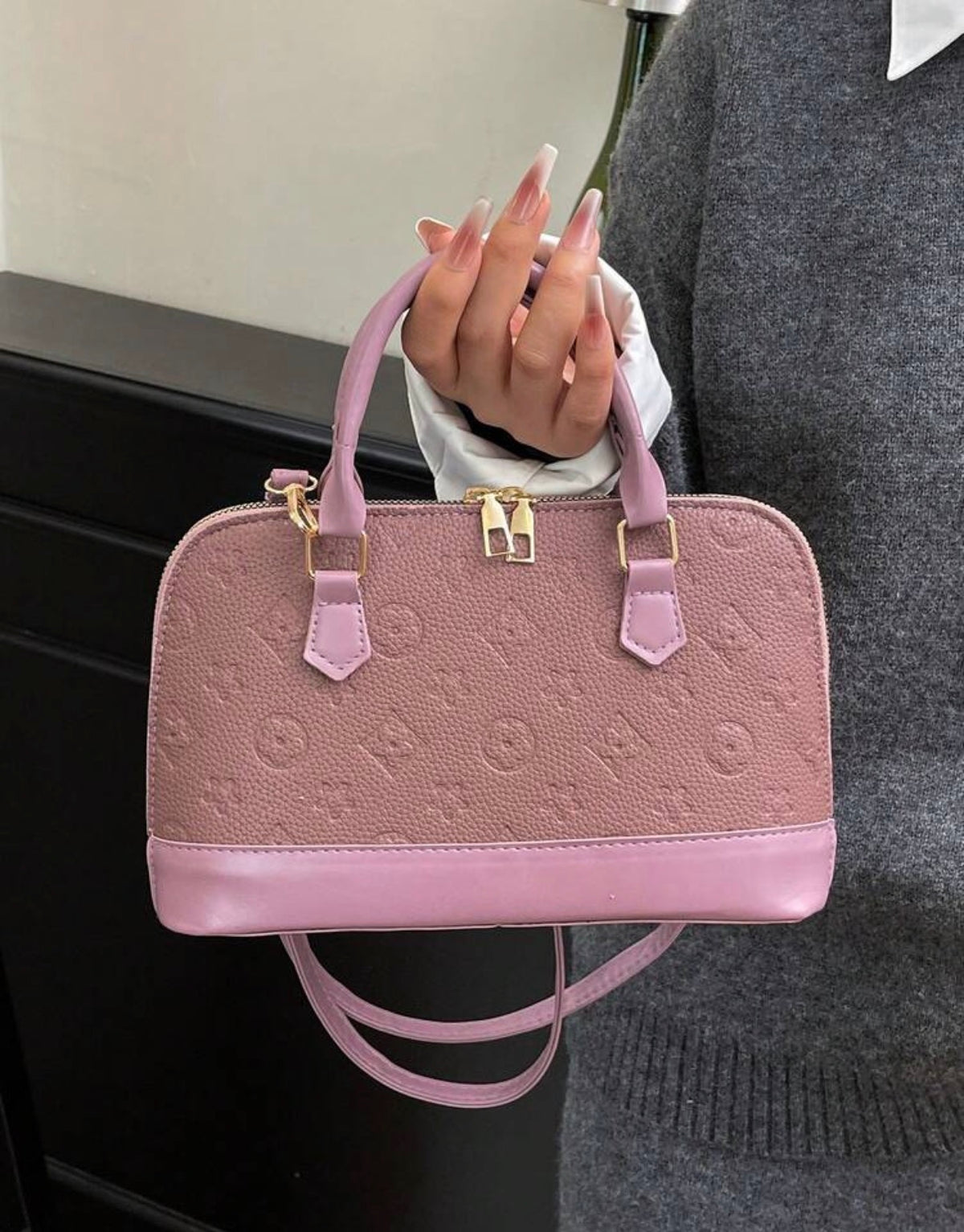Embossed Monogram Dome Handbag