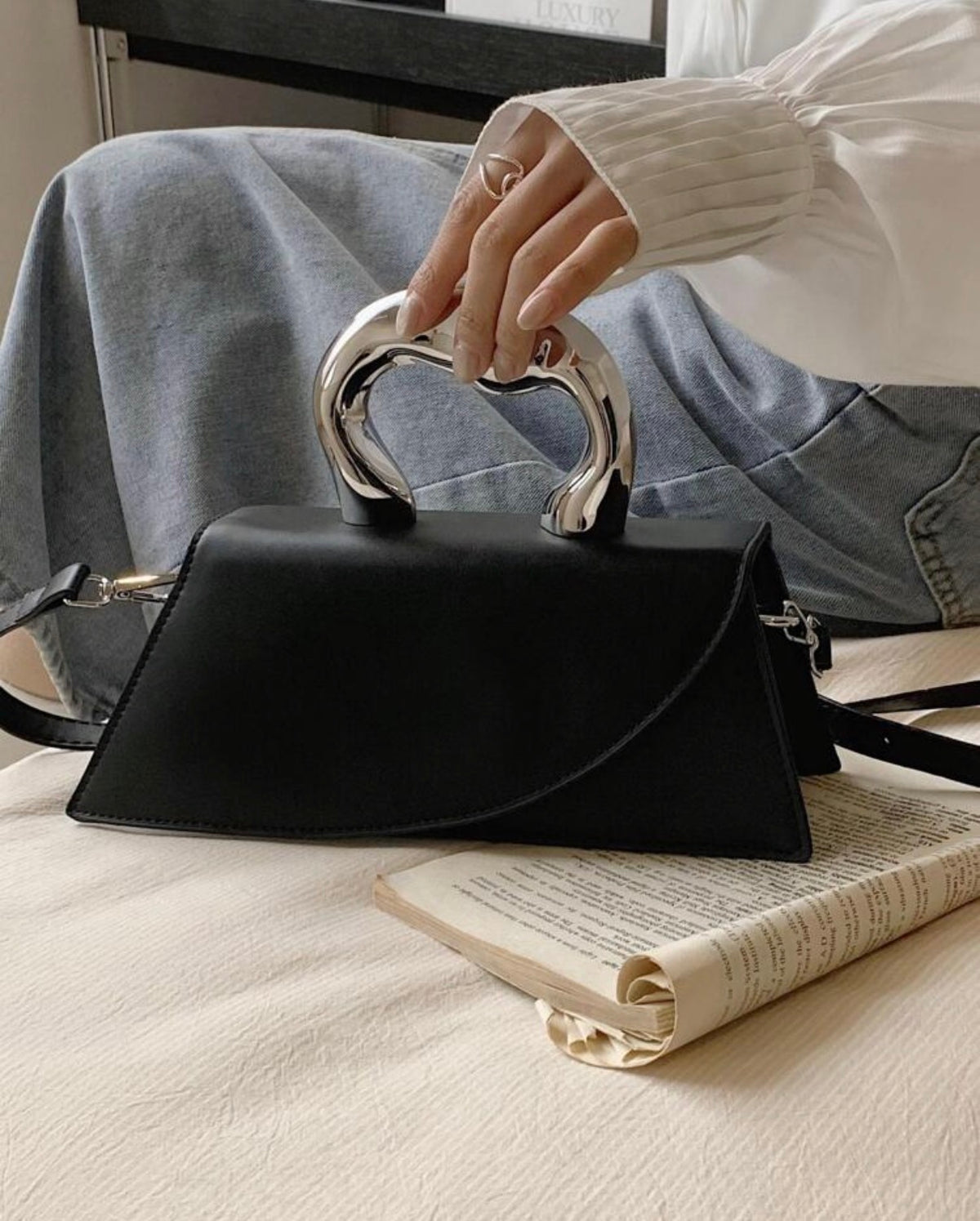 Sculptural Chrom Handle Handbag