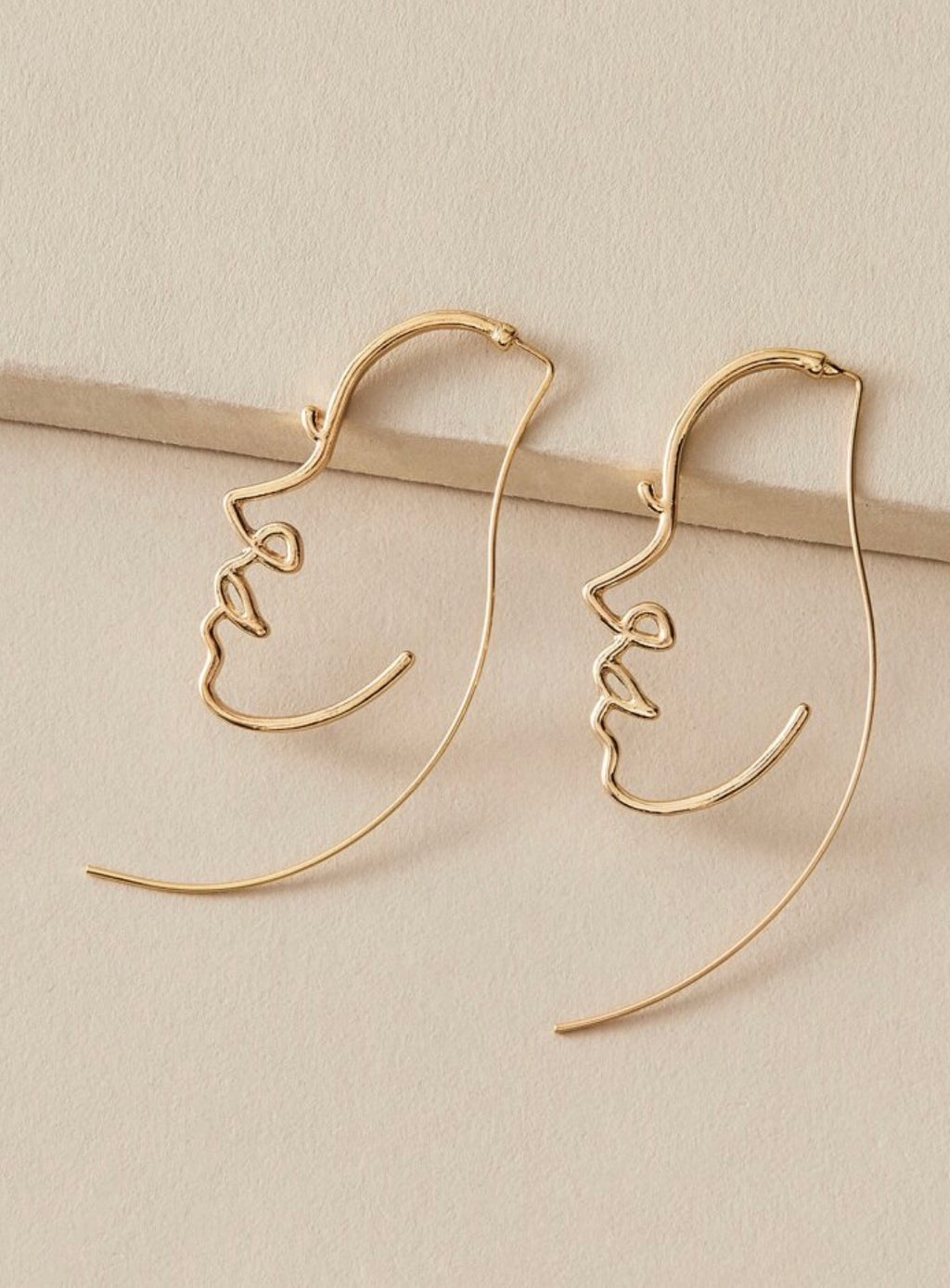 Picasso Profile Gold Line Art Earrings