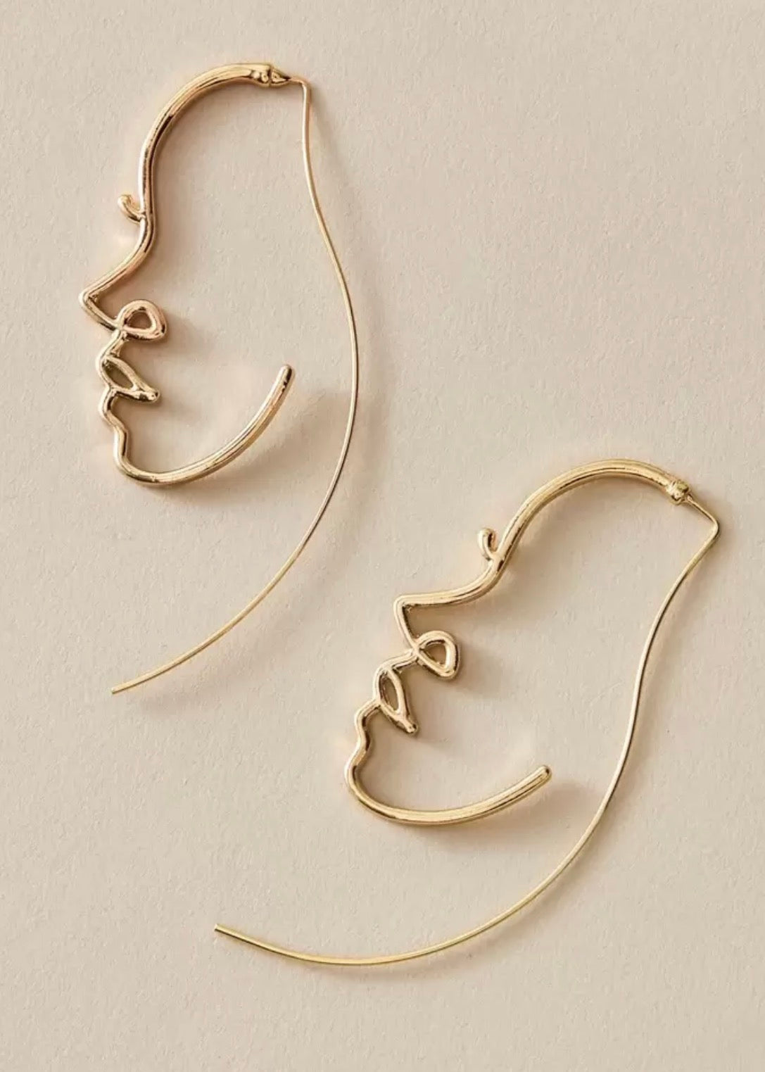 Picasso Profile Gold Line Art Earrings