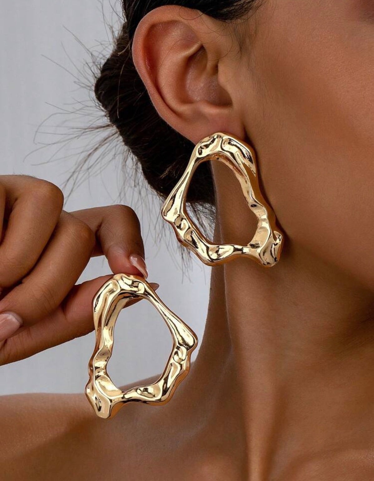 Organic Molten Gold Open Hoops