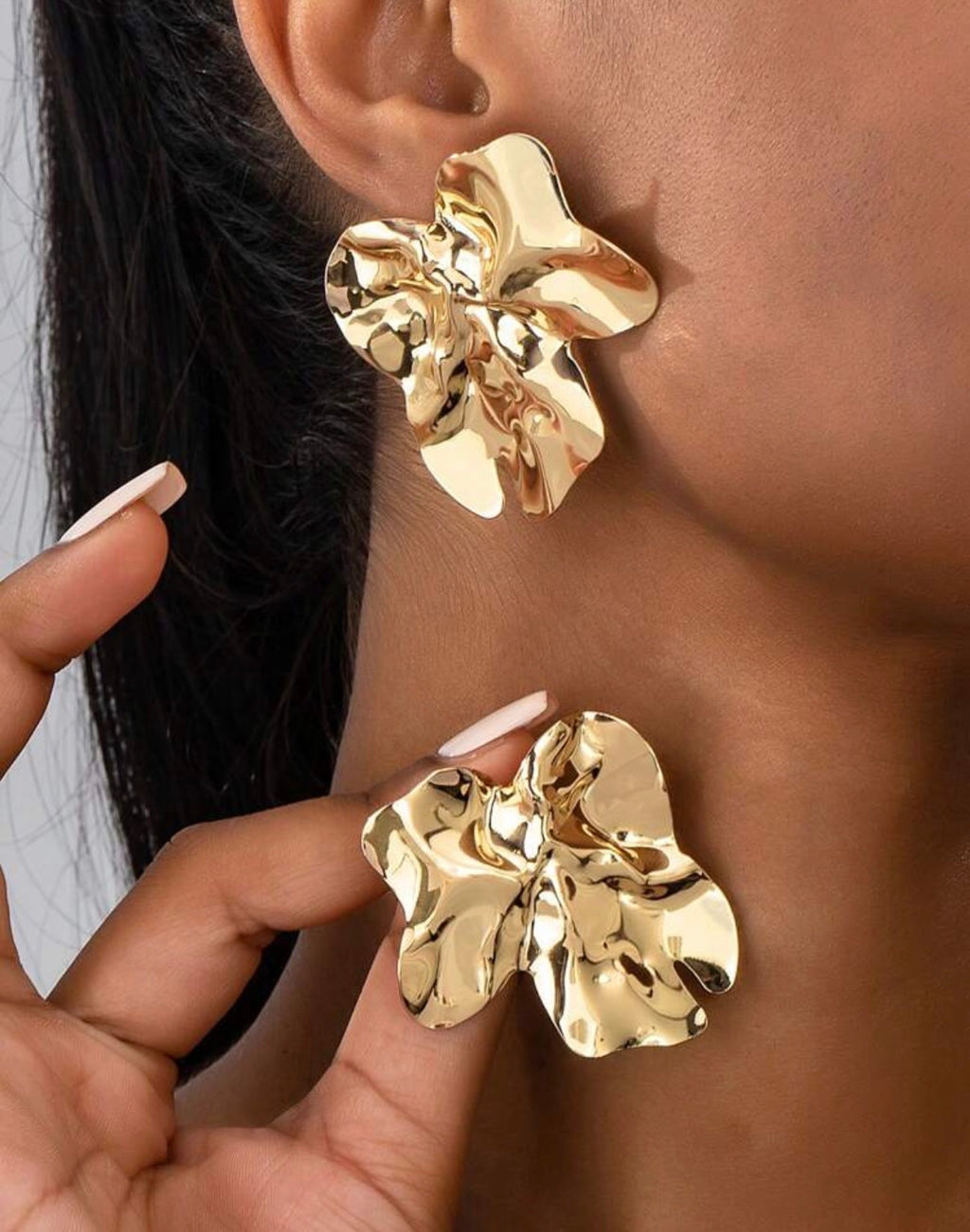 Oversized Sculpted Gold Floral Stud Earrings