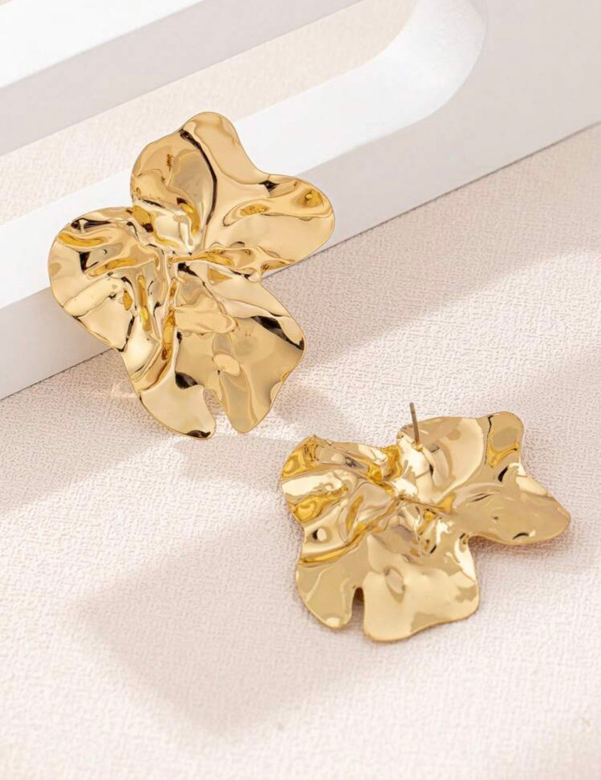 Oversized Sculpted Gold Floral Stud Earrings