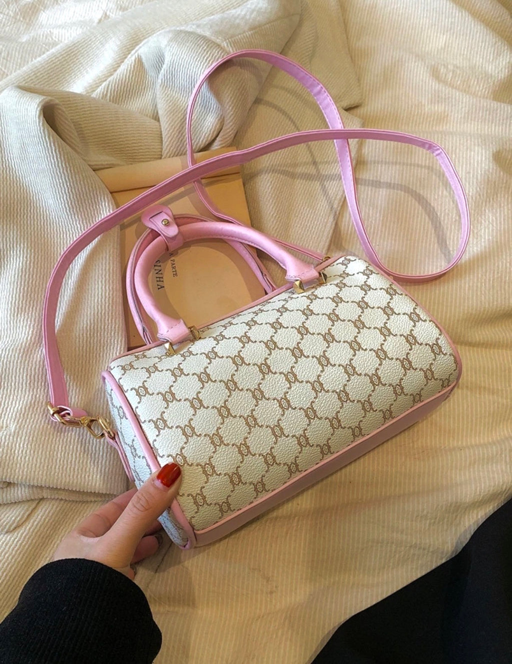 Vintage Monogram Barrel Handbag with Adjustable Crossbody Strap