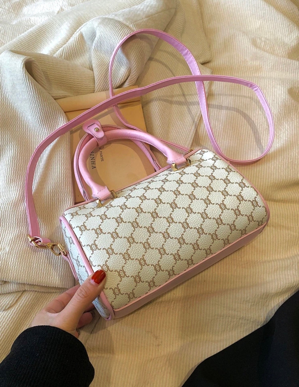 Vintage Monogram Barrel Handbag with Adjustable Crossbody Strap
