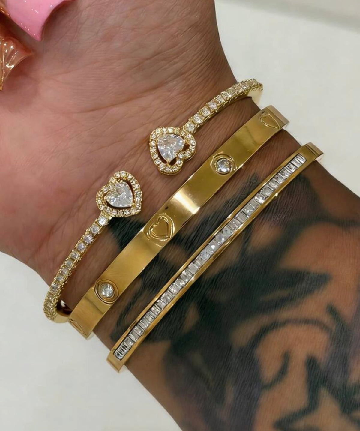 Heart Crystal Cuff Bracelet (Gold & Silver)