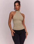 High-Neck Halter Backless Fitted Top