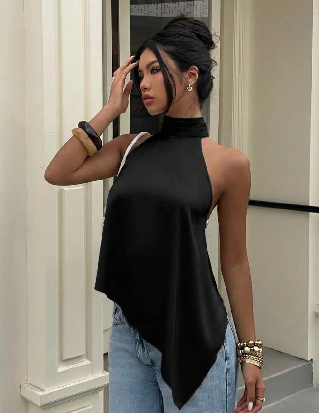 Asymmetric Satin Halter Top