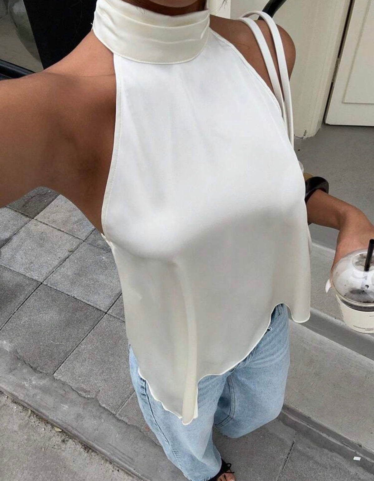 Asymmetric Satin Halter Top