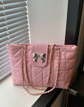 Quilted Bow Shoulder Bag with Chain Strap