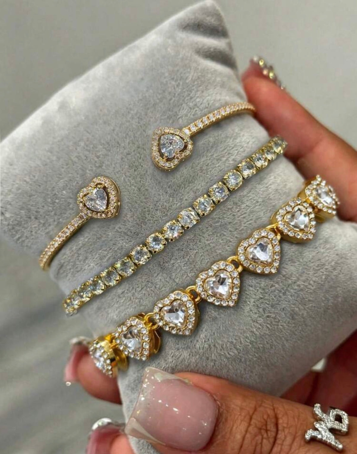 3-Piece Crystal Heart & Tennis Bracelet Set