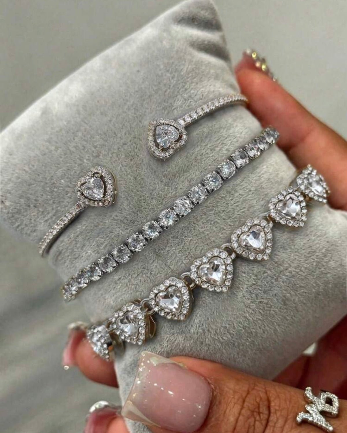 3-Piece Crystal Heart & Tennis Bracelet Set
