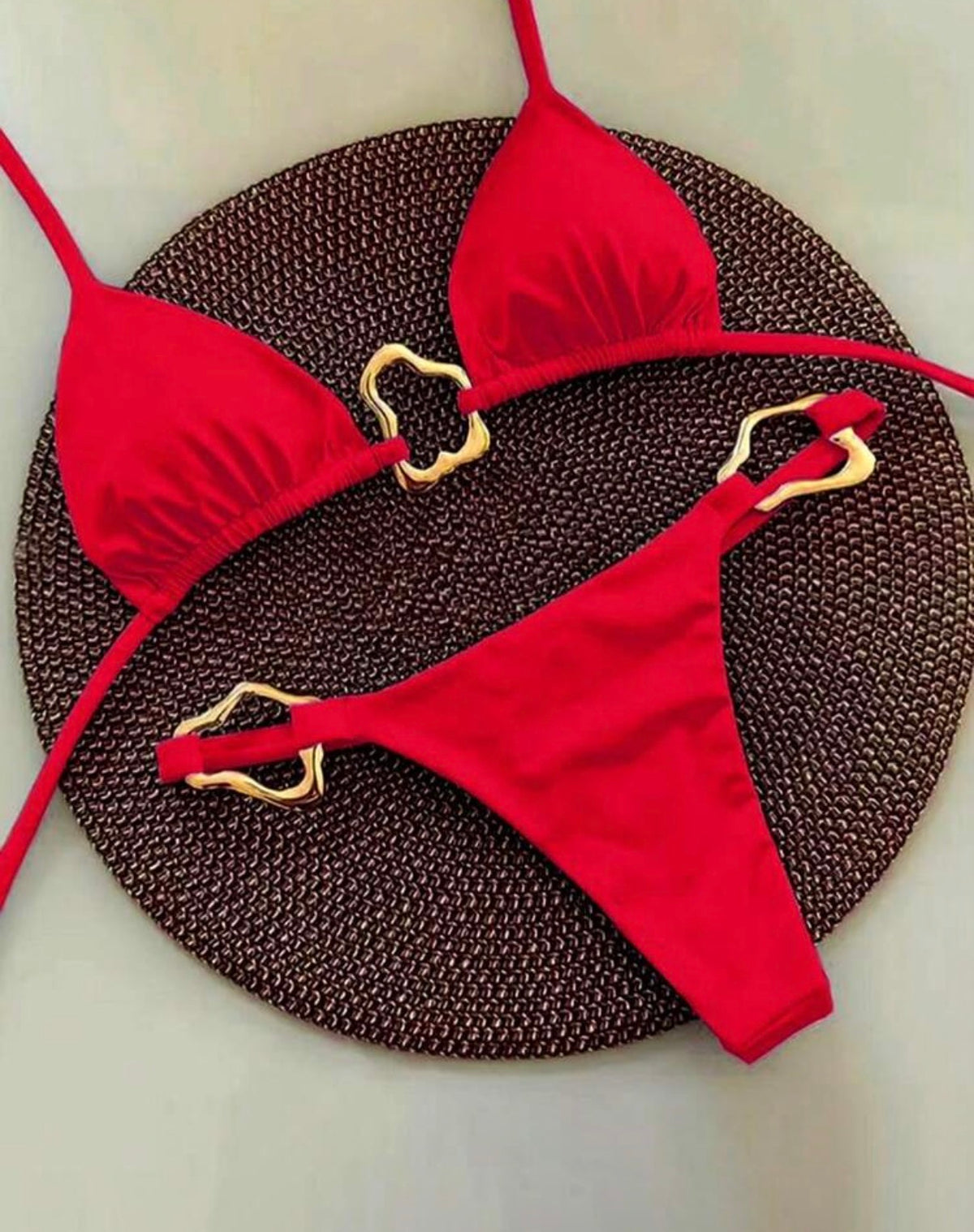 Bikini Set with Gold Floral Buckle Accents