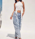 Elegant White High-Neck Wrap Tie Halter Top