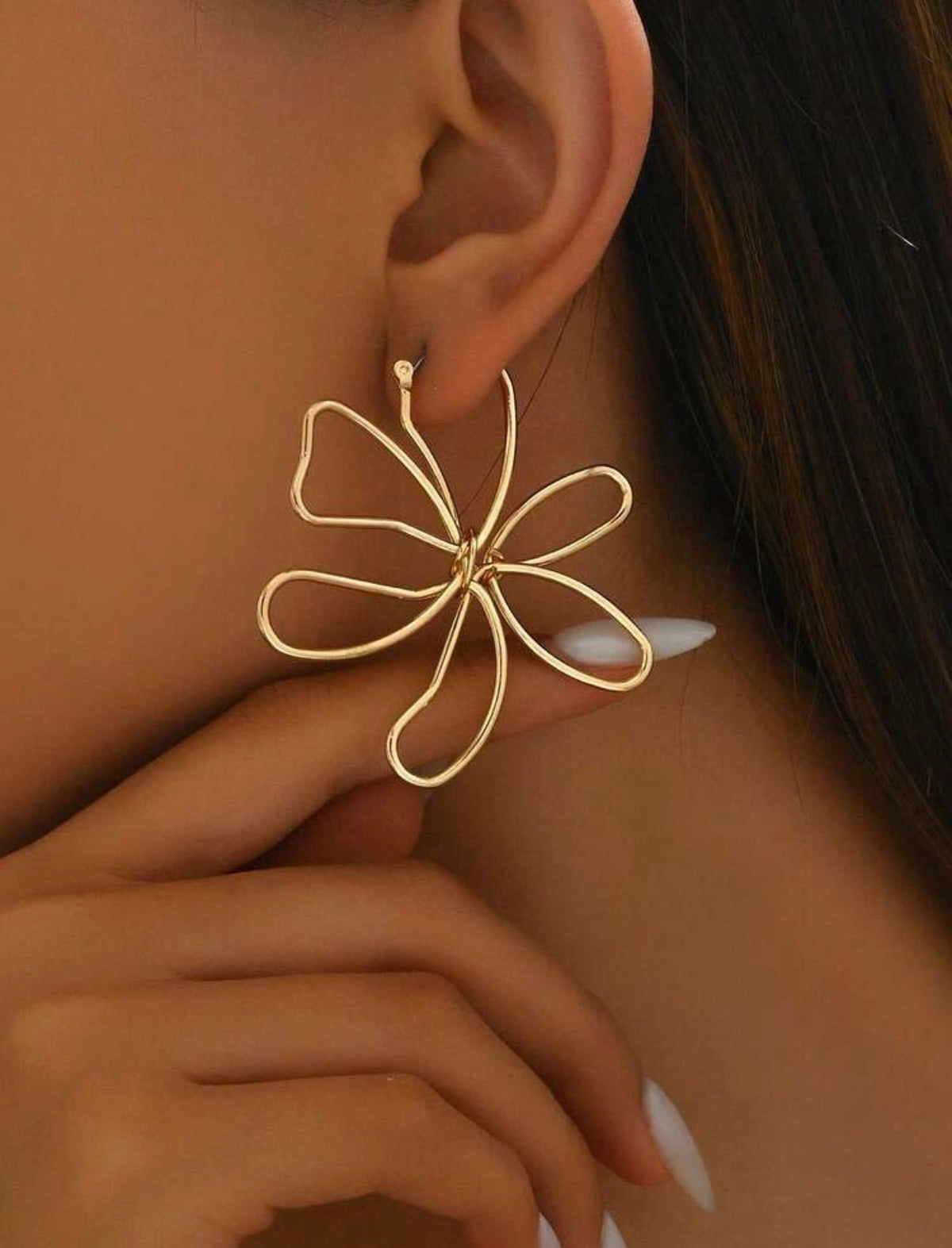 Flora Open-Loop Gold Statement Earrings