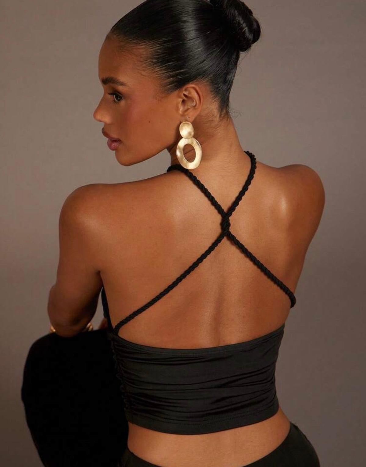 Twisted Strap Cowl Neck Top