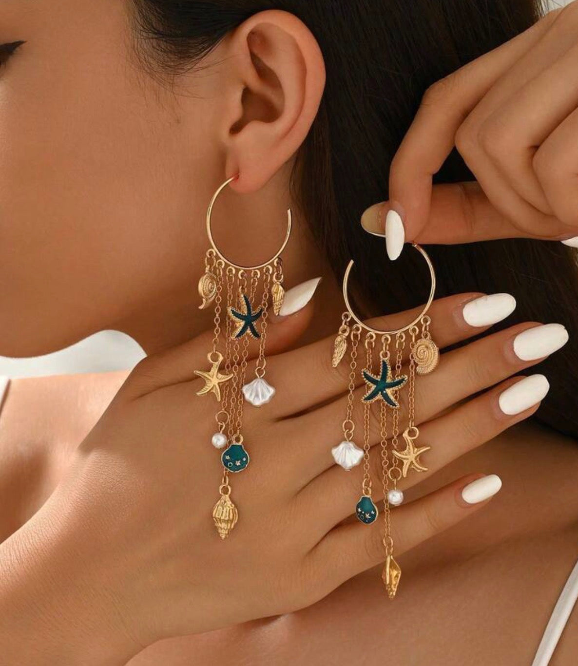 Ocean Theme Shell and Starfish Charm Dangle Earrings