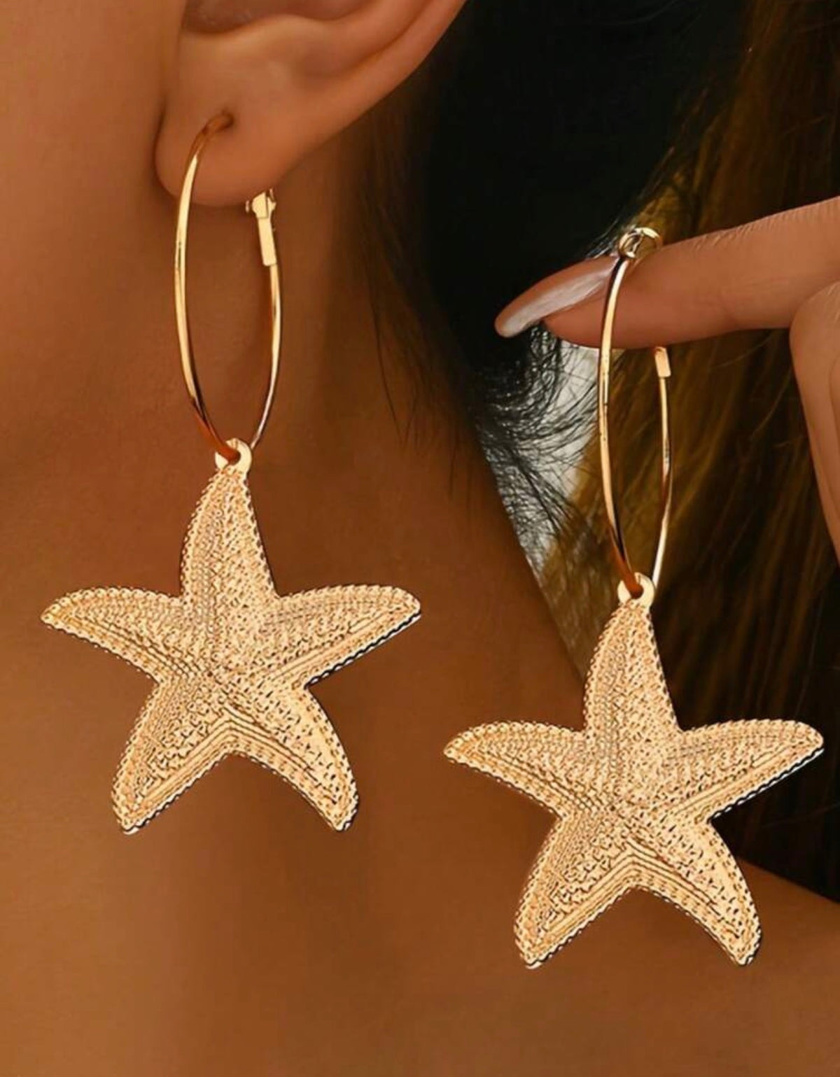 Textured Gold Starfish Hoop Earrings