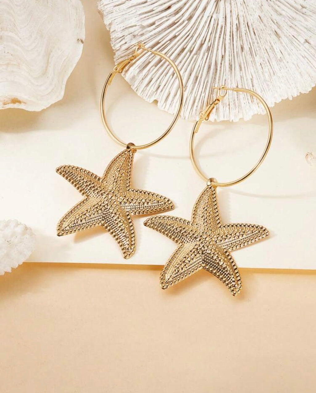 Textured Gold Starfish Hoop Earrings