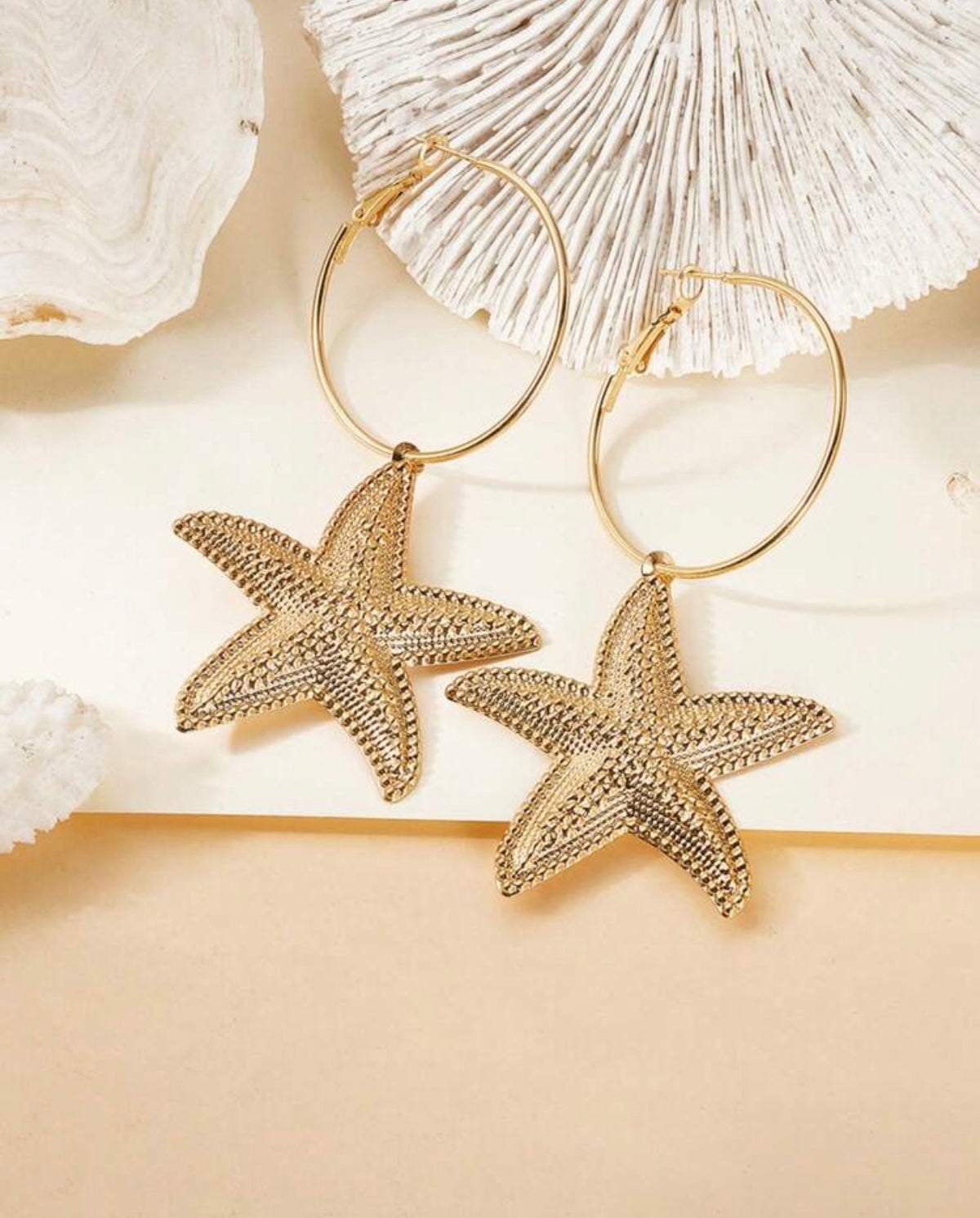 Textured Gold Starfish Hoop Earrings