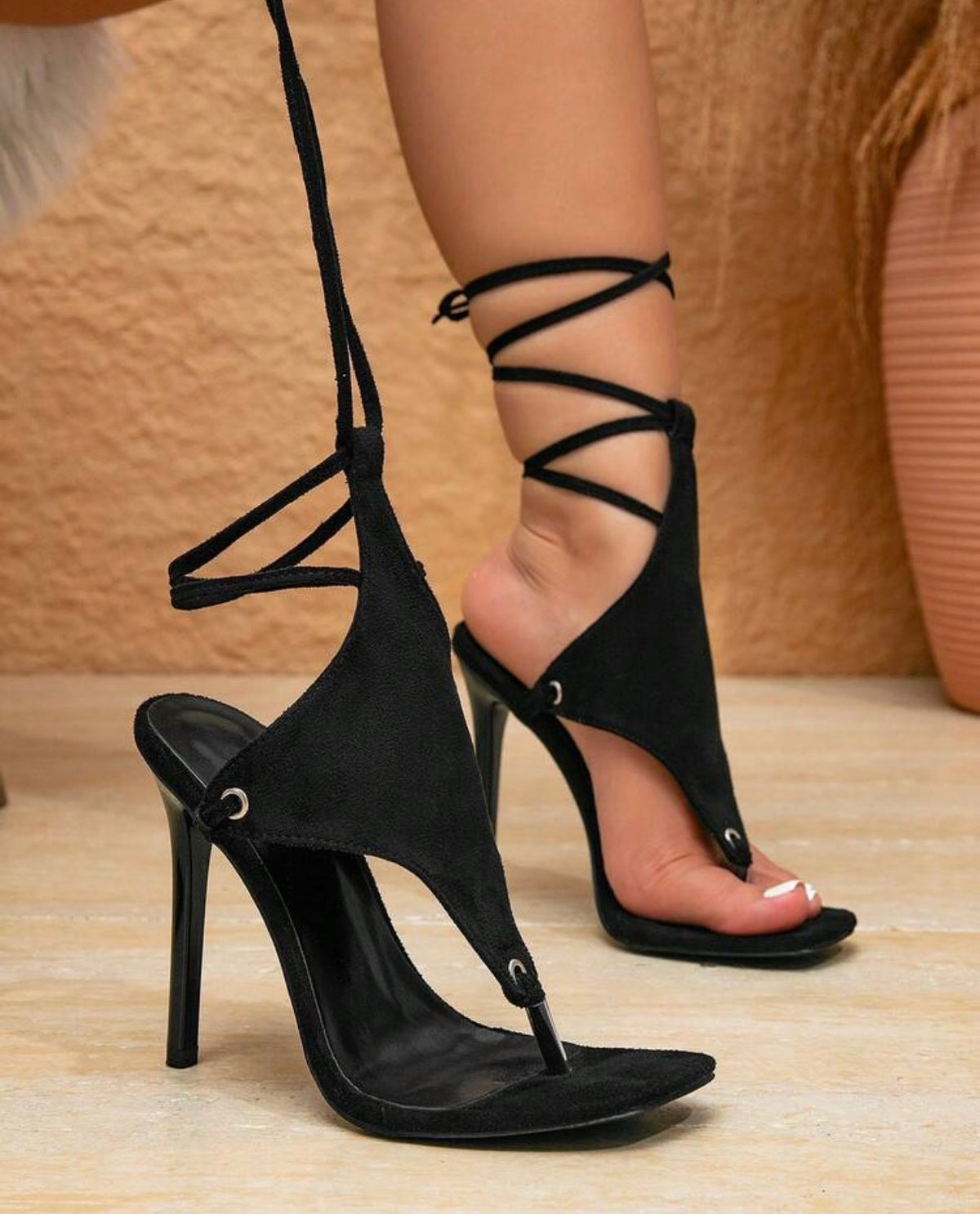 Open-Toe Lace-Up High Heel Sandals