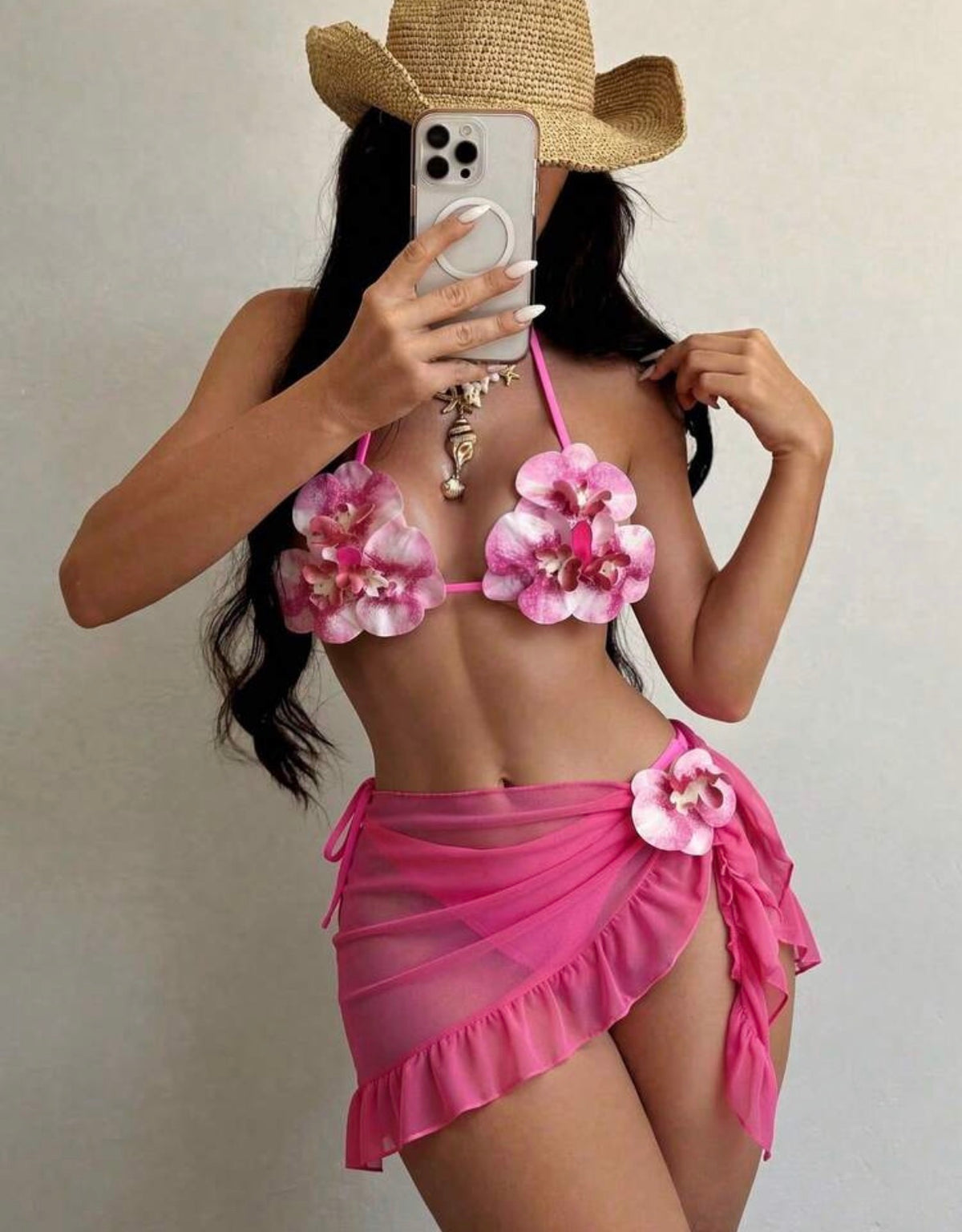 Plum Purple 3-Piece Orchid Floral Bikini