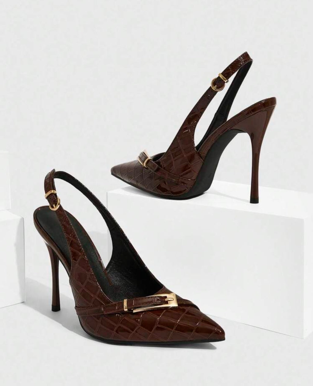 Brown Bow Slingback Pumps