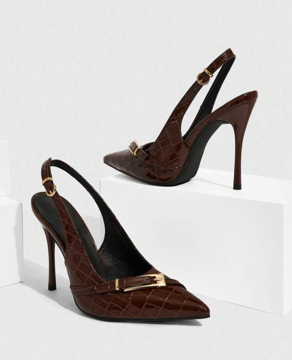 Brown Bow Slingback Pumps