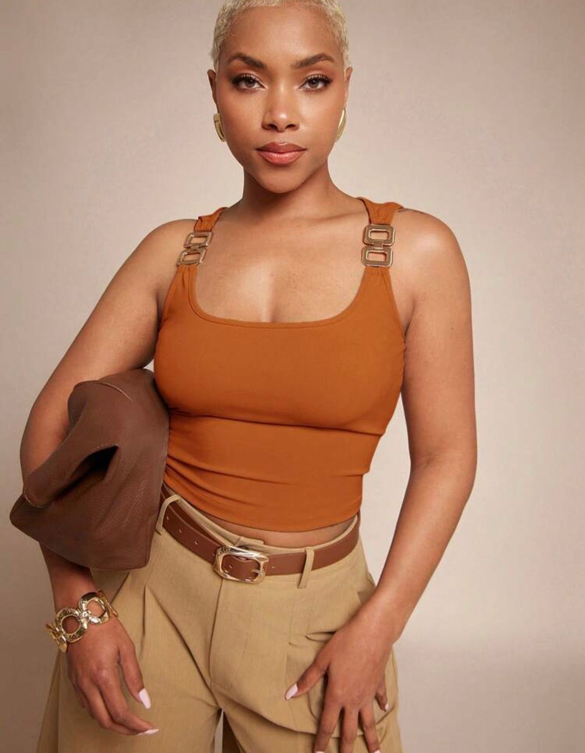 Minimalist Gold Buckle Strap Crop Top