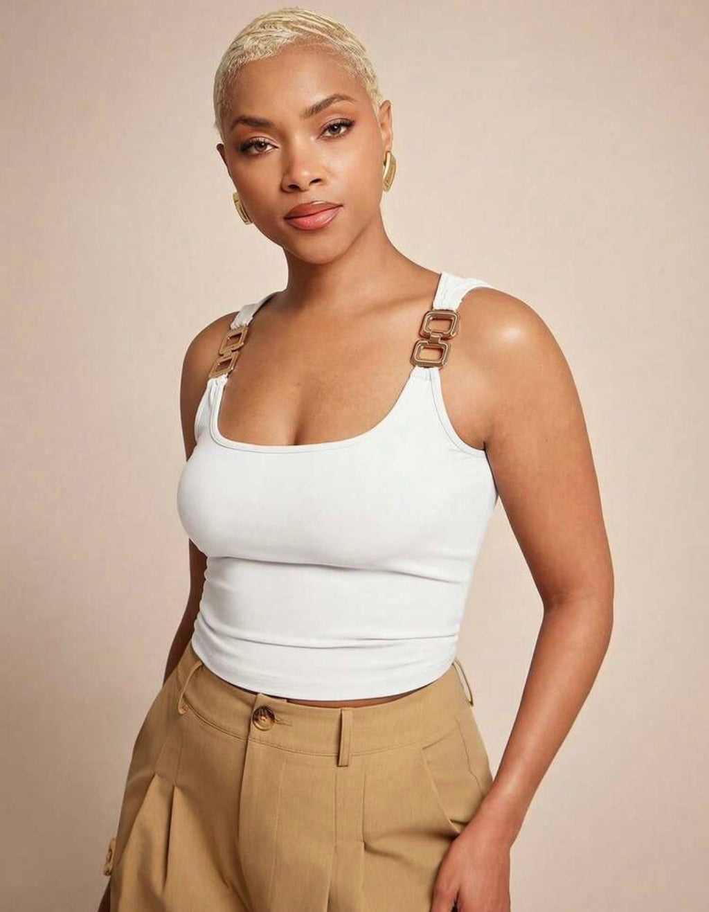 Minimalist Gold Buckle Strap Crop Top