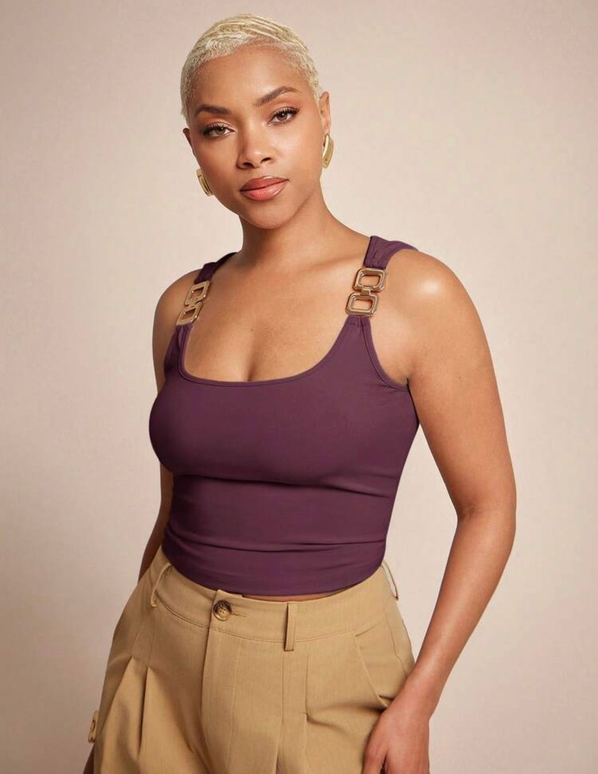 Minimalist Gold Buckle Strap Crop Top