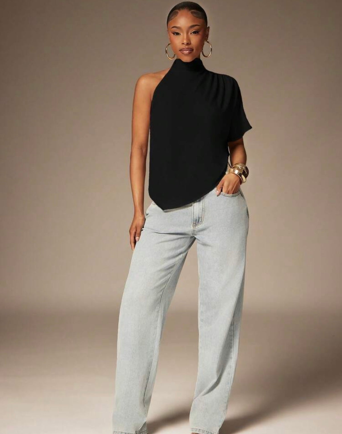 Edgy Asymmetrical One-Shoulder Drape Top