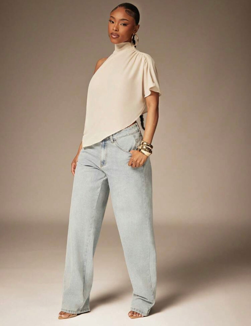 Edgy Asymmetrical One-Shoulder Drape Top