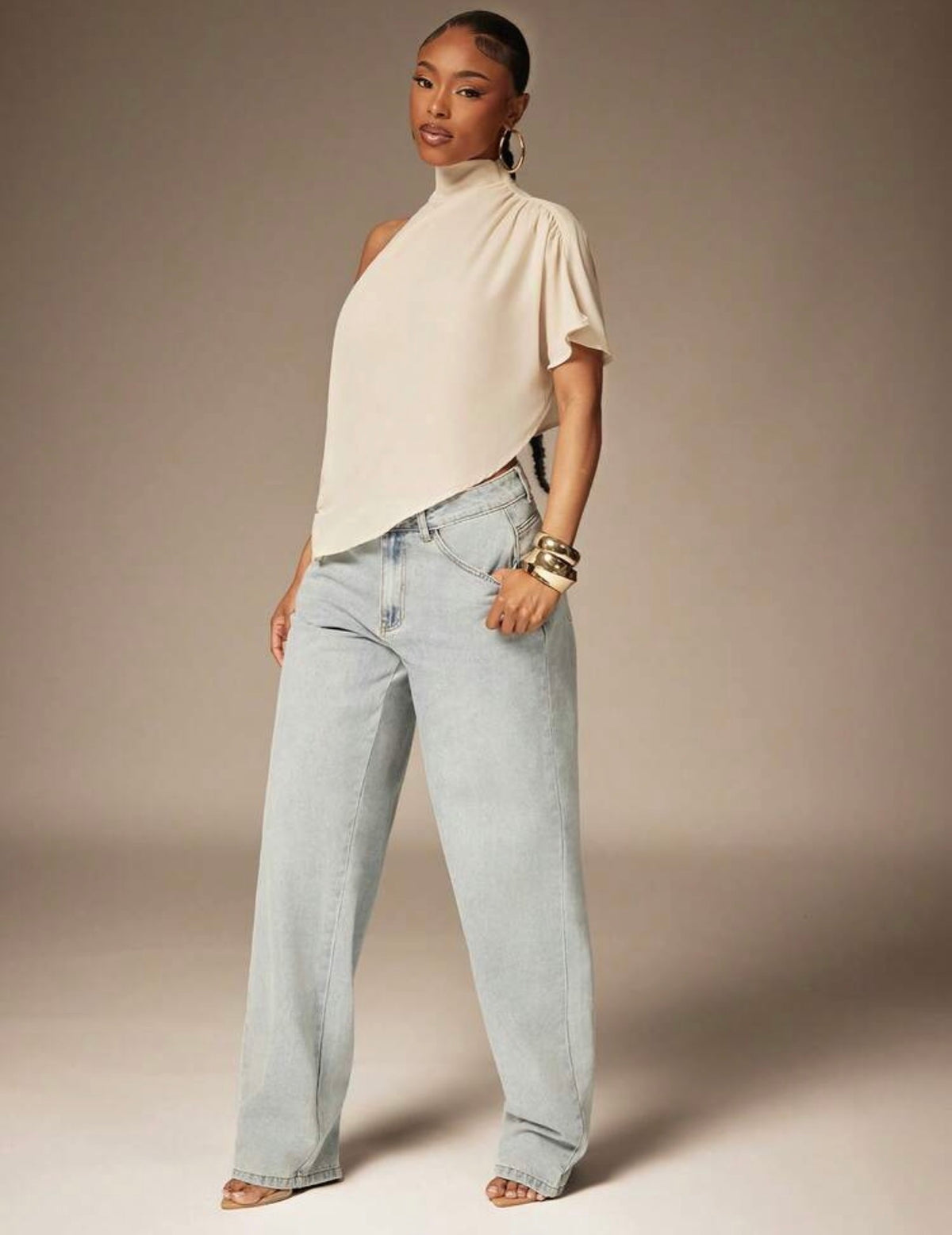 Edgy Asymmetrical One-Shoulder Drape Top